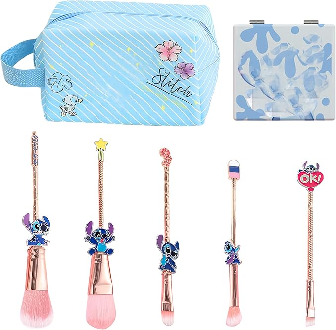 Stitch Travel Makeup Bag Large Capacity Cosmetic Bags Cartoon PU Small Skin Care Bags for Girls Women Mirror Makeup Brush