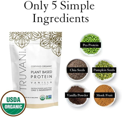 Truvani Vegan Pea Protein Powder | Vanilla | 20g Organic Plant Based Protein Per Serving | 20 Servings | Keto | Gluten & Dairy Free | Low Carb | No Added Sugar