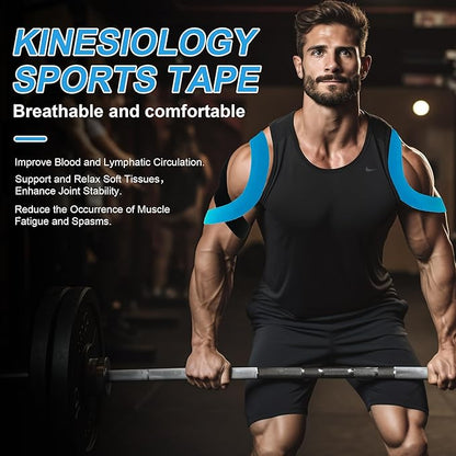 Superbe Precut Kinesiology Tape (3 Rolls Pack), Elastic Sports Tape for Pain Relief, Muscle Support, Recovery and Physio Therapy, Breathable, Waterproof (Beige Blue Pink)