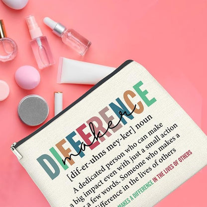 Difference Maker Gifts Makeup Bag Appreciation Gifts for Leader Boss Staff Mentor Coworker, Thank You Gifts Difference Maker Definition Cosmetic Bag Zipper Makeup Pouch