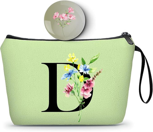 SEAMOON Women Birthday Maid of Honor Monogrammed Gifts for Bride Bridesmaid Sister Friend Her Teacher Makeup Cosmetic Bag with Mirror Mothers Day Christmas Graduation D