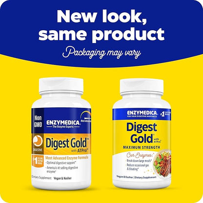 Enzymedica Digest Gold + ATPro, Maximum Strength, Fast-Acting, Helps Digest Large Meals, Prevents Bloating and Gas, 90 Count (FFP)