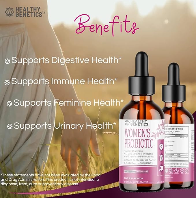 Liquid Probiotics for Women | Prebiotic + Cranberry + Probiotics for Digestive Health | Acidophilus Probiotic | Dairy Free | Vegan | Non-GMO | Gluten Free | 30 Servings