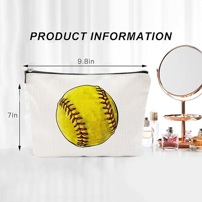 Softball Canvas Makeup Bag - Softball Accessories for Team Inspirational Gift for Softball Lovers Party Favors Stuff