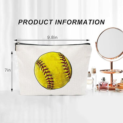 Softball Canvas Makeup Bag - Softball Accessories for Team Inspirational Gift for Softball Lovers Party Favors Stuff