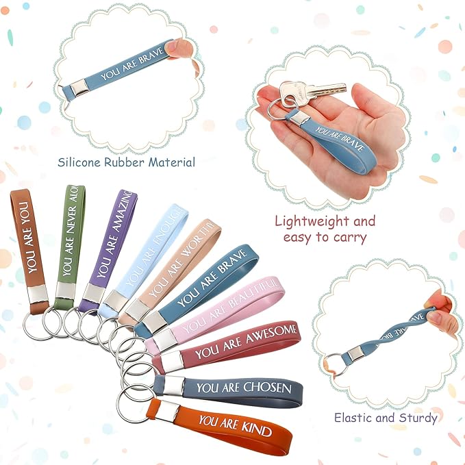 Inbagi 10 Set Inspirational Gifts Bulk for Women with 10 Keychains and 10 Bags Thank You Employee Appreciation for Adults