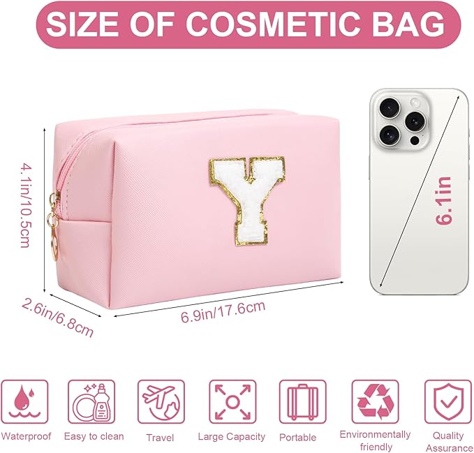 Birthday Gifts for Women Her,Travel Cute Makeup Bag,Large Capacity Cosmetic Bags for Women Makeup Pouch PU Leather Waterproof Cosmetic Bag (Y, Pink)