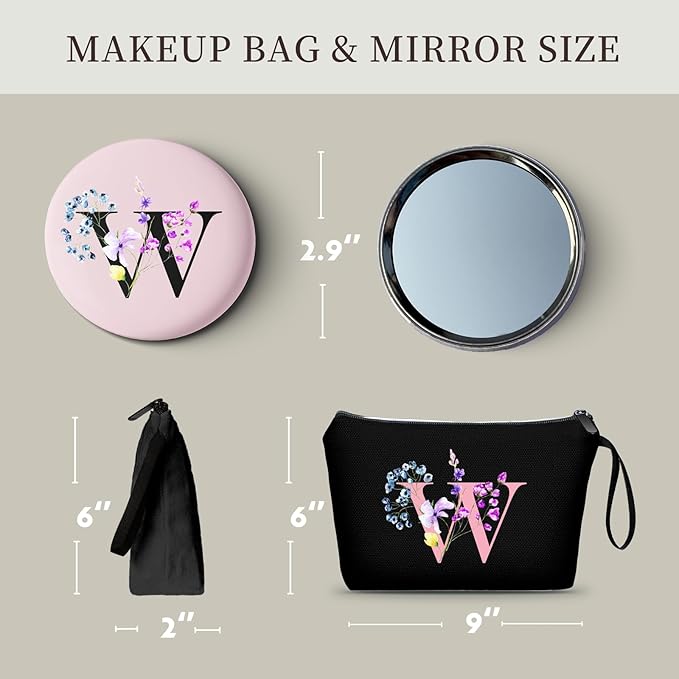 SEAMOON Women Birthday Unique Maid of Honor Friendship Gifts for Women Sister Bridesmaid Bride Personalized Travel Makeup Cosmetic Bag with Mirror Valentines Mothers Day Christmas Graduation W