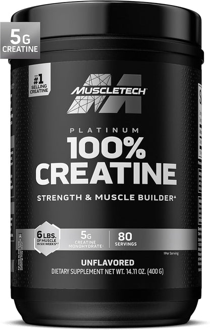 Muscletech Creatine Monohydrate Powder, Platinum Pure - Unflavored Micronized Creatine for Men & Women - Workout Supplements for Performance, Muscle Recovery & Builder-(80 Servings) Packaging May Vary