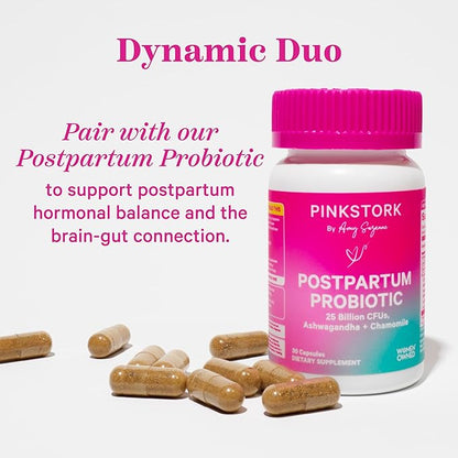 Pink Stork Total Postnatal Vitamins for Women - Mint Essenced Capsules with Vegan DHA, Iron, Folate, and Vitamin B12, Postpartum Recovery Essentials - 1 Month Supply