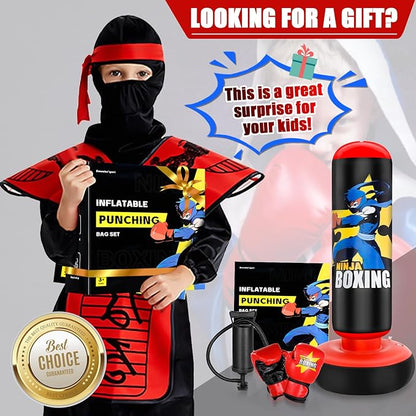 Punching Bag for Kids, Kids Boxing Set with Boxing Gloves 66" Large Inflatable Punching Bag,Gifts for Boys & Girls Age 5-12 for Practicing Karate, Taekwondo
