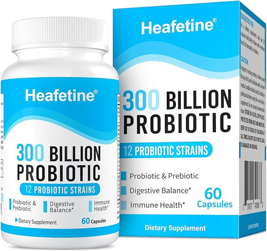 300 Billion CFUs Probiotic, Probiotics for Women Men - 12 Probiotics Strains + 3 Organic Prebiotics, Probiotics for Digestive Health & Immune, Gut Health Bloating, Shelf Stable Probiotic - 60 Capsules