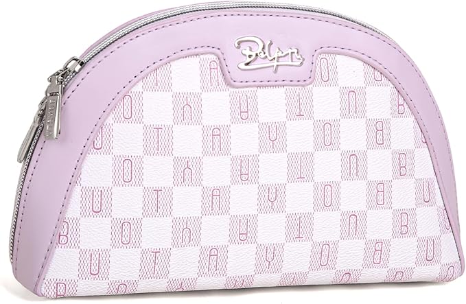 Small Makeup Bag for Purse Cosmetic Bag: Checkered Make up Bag for Women - Cute Preppy Skincare Bags for Evening - Waterproof Travel Pouch for Toiletry Organizer with Mirror & Zipper(021-Purple)
