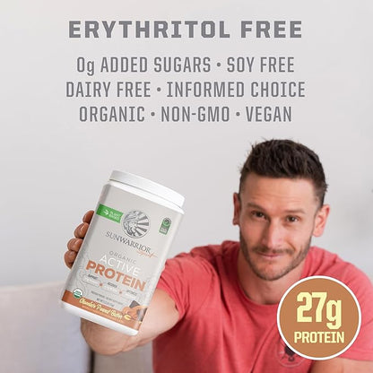 Vegan Protein Powder Plant-Based USDA Organic BCAAs | 27g Protein per Serving | Sugar Free, Gluten Free Non-GMO Dairy Free | Peanut Butter Chocolate Flavored, 20 Servings | Active Sport Protein Powder