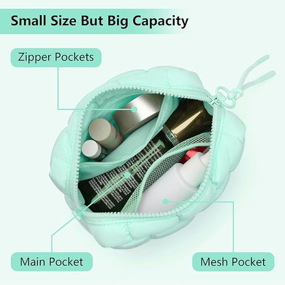 Quilted Cosmetic Bag, Puffer Makeup Bags, Crossbody Purses for women,Cute Travel Toiletry Bag for Women (Mint Green)