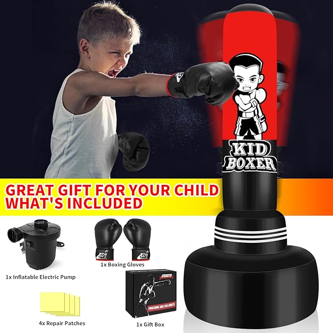 Punching Bag for Kids Adult, Inflatable Boxing Bag Men Standing Kickboxing Bag, Suitable for Kickboxing MMA Dummy Karate Home Gym Training Equipment for Men and Women