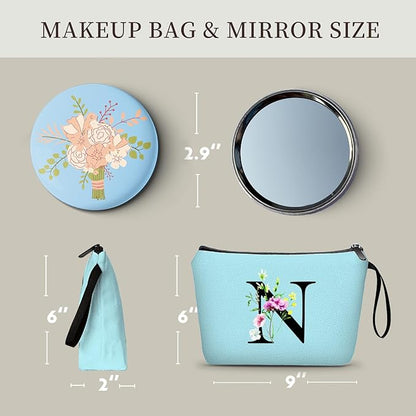 SEAMOON Appreciation Initial Monogram Gifts for Sisters from Sister Employees Team Bride Womens Unique Mom Personalized Makeup Cosmetic Bag with Mirror Mothers Day Christmas Graduation N