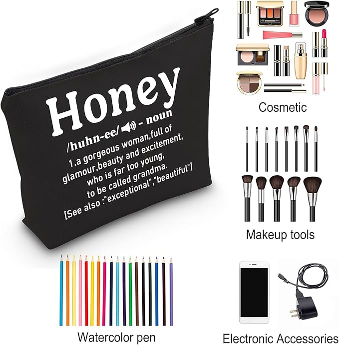 ZJXHPO Honey Definition Cosmetic Bag Honey Grandma Survival Kit Best Grandma Ever Makeup Bag With Zipper Grandma Appreciation Gift Mothers Day Gift (BL Honey)
