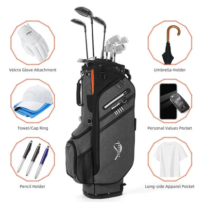 Golf Stand Bag 14 Way Top Dividers Full-Length with Stand, 7 Pockets, Lightweight Golf Bag for Men, Dual Strap, Rain Hood, Portable Golf Club Bag for Men Women