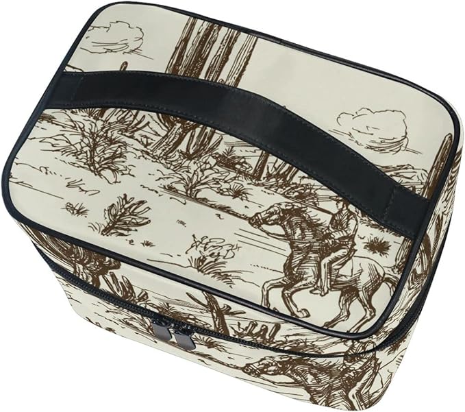 Kigai Wild West Desert Cowboy Travel Cosmetic Bag Case Large Portable Makeup Bag Organizer for Women Girls Top Handle Multifunction Toiletry Bags