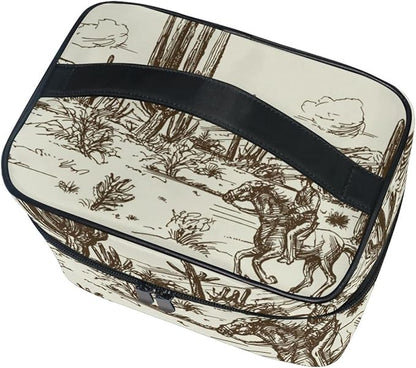 Kigai Wild West Desert Cowboy Travel Cosmetic Bag Case Large Portable Makeup Bag Organizer for Women Girls Top Handle Multifunction Toiletry Bags