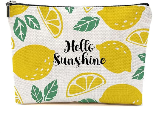 Lemon Makeup Bag Inspirational Cosmetic Bag Sunshine Gifts for Women Girls Friend Niece Daughter Lemon Themed Gifts Travel Organizer Zipper Pouch Graduation Birthday Friendship Gifts