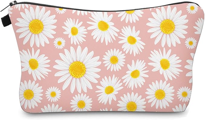 Cute Travel Makeup Bag Cosmetic Bag Small Pouch Gift for Women (Daisy Pink)