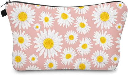 Cute Travel Makeup Bag Cosmetic Bag Small Pouch Gift for Women (Daisy Pink)