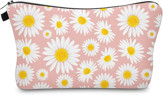 Cute Travel Makeup Bag Cosmetic Bag Small Pouch Gift for Women (Daisy Pink)