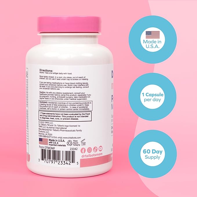 Dr. Talbot's Mom Postnatal Multi-Vitamin - DHA, Folic Acid, Vitamins, and More - Supports New Moms to Better Wellness - 60 Softgels