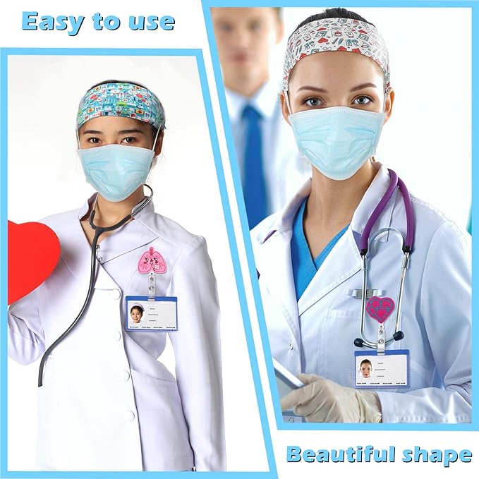 XunYee 18 Pcs Nurse Gift Survival Kit 2025 Nurse Week Appreciation Gift for Women 6 Cosmetic Makeup Bag 6 Badge Reel Retractable 6 Headband with Button Women Doctor Present for Hospital(Stylish Style)