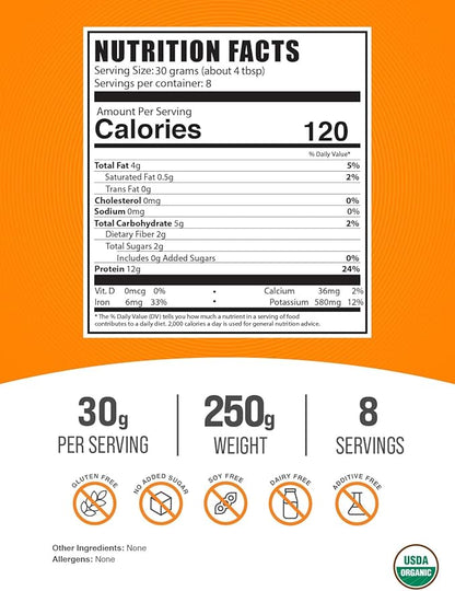 BulkSupplements.com Organic Hemp Seed Powder - Vegan Protein Powder - Unsweetened Protein Powder - Superfood Protein Powder (250 Grams - 8.8 oz)