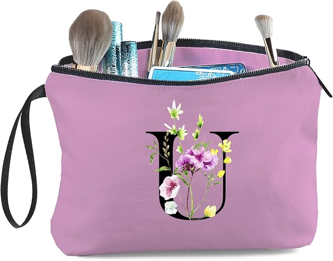 SEAMOON Birthday Thank You Appreciation Monogrammed Gifts for Mom Aunt Teacher Sister Friend Coworkers Bride Bridesmaid Makeup Cosmetic Bag with Mirror Mothers Day Christmas Graduation U