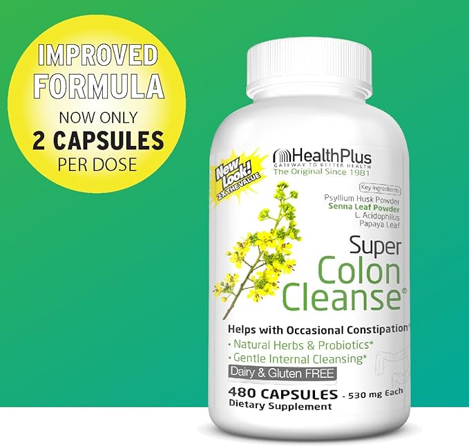 Health Plus Super Colon Cleanse: 10-Day Cleanse -Detox | 12 Cleanses, 480 Count (Package may vary)