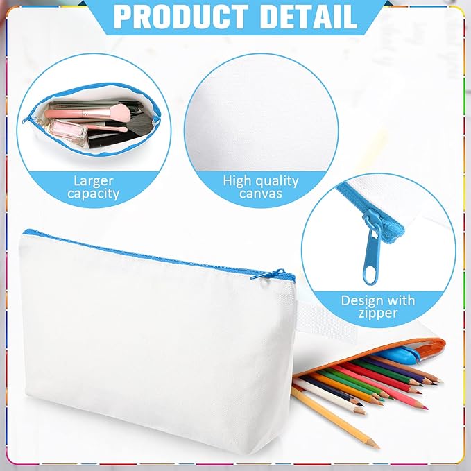 Saintrygo 30 Pieces Makeup Canvas Bags in Bulk, Travel Cosmetic Blank DIY Bags Craft Pouch Makeup Canvas Zipper Pouch for Women(8.66 x 5.11 x 1.77 Inches)