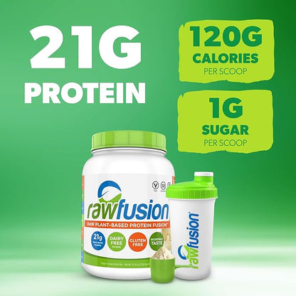 Rawfusion- Vegan Protein Powder, Vanilla Bean - 30 Servings, 21g of Plant Based Protein, Low Net Carbs, Non-Dairy, Gluten/ Lactose Free, Soy Free, Kosher, Non-GMO, 2lb Pound