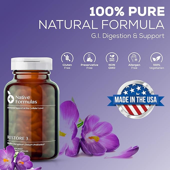Restore 3 Proteolytic Enzyme & Spore Probiotic Blend Supplement - 180 Capsules - Advanced Biofilm Disruption Aid - Support GI Health, Fibromyalgia, Gut Flora, Muscle & Joint Support