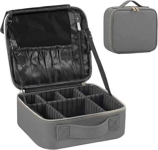 Portable Makeup Organizer, 10 Inch Makeup Organizer Bag with Compartment and Dividers, Makeup Bag with Brush Storage Sturdy Dual Zip Closure, Gift for Her, Grey