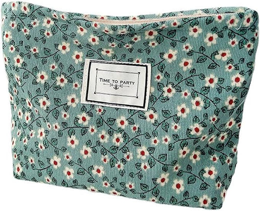 Cosmetic Bags for Women Makeup Bag Large Capacity Purse Travel Toiletry Zipper Storage Pouch Make up Brushes Organizer for Gifts (mini flowers, Green)