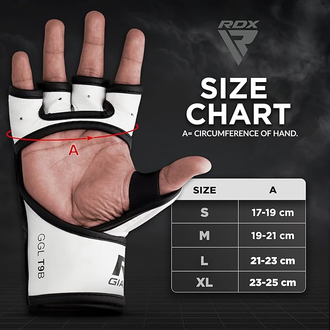 RDX MMA Gloves for Martial Arts Grappling Sparring Training, Cowhide Leather Open Palm and Wrist Strap, Padded Mitts for Muay Thai, Punching Bag, Speedball Workout Kickboxing Cage Fighting
