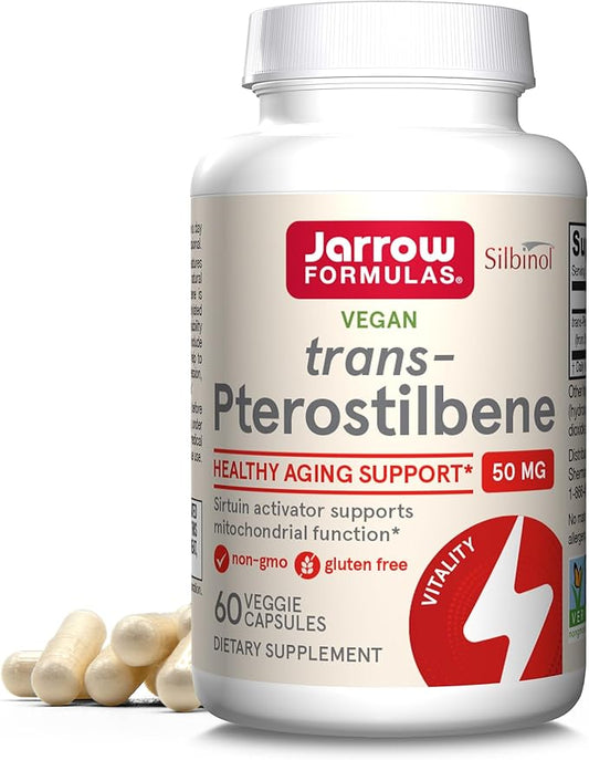 Jarrow Formulas Pterostilbene 50mg for Antioxidant Support, Dietary Supplement Supports Healthy Aging, 60 Veggie Capsules, 60 Day Supply