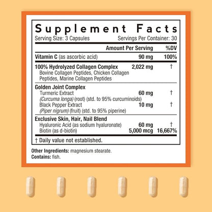 Doctor's Recipes Multi Collagen Peptides with Golden Turmeric, Vitamin C, Biotin, Hyaluronic Acid & Black Pepper, Collagen Supplements for Skin, Hair, Nail & Joint, Collagen for Women and Men, 90 Caps