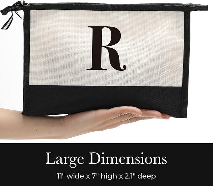 Monogrammed for Women Initial bridesmaid gifts, Personalized monogram Monogram Cosmetic Bag,Travel Makeup Bag Suitable for Wedding weekend Beach Gift for Women Teachers Friends.Pure letters R