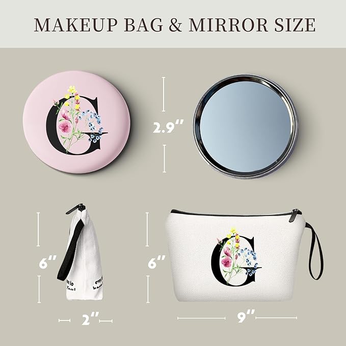 SEAMOON Women Birthday Unique Initial Funny Gifts for Teenage Girl Sister Friends Bridesmaid Personalized Travel Make up Cosmetic Bag with Mirror Valentines Mothers Day Christmas Graduation G