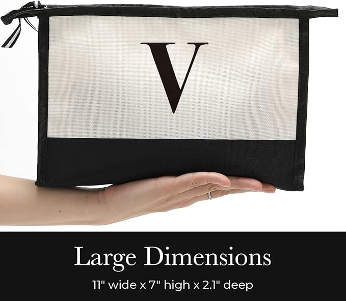 Monogrammed for Women Initial bridesmaid gifts, Personalized monogram Monogram Cosmetic Bag,Travel Makeup Bag Suitable for Wedding weekend Beach Gift for Women Teachers Friends.Pure letters V