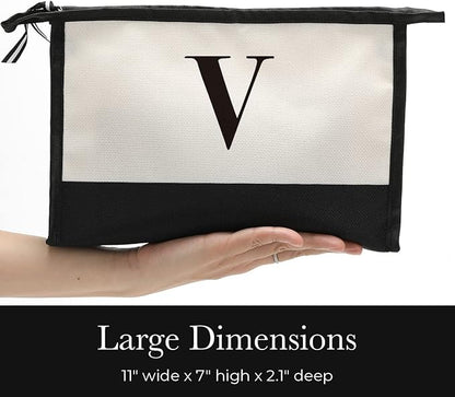 Monogrammed for Women Initial bridesmaid gifts, Personalized monogram Monogram Cosmetic Bag,Travel Makeup Bag Suitable for Wedding weekend Beach Gift for Women Teachers Friends.Pure letters V
