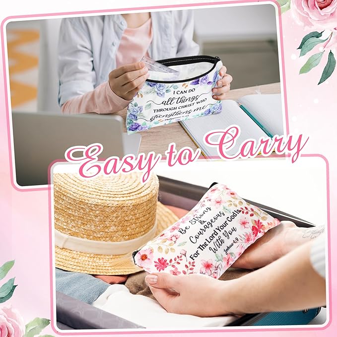 Reginary 20 Pieces Cosmetic Bag for Women, Roomy Makeup Bags with Zipper Toiletry Bag Pouch Travel Packing Accessory Organizer Gifts, 7 x 4.3 Inches (Religious)