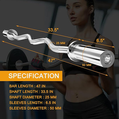 Olympic Barbell EZ Bar Curl Bar 4ft/5ft/7ft 2 Inch (300lb/330lb/400lb/700lb/1000lb/1500lb)