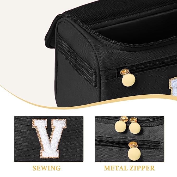 COSHAYSOO Summer Birthday Gifts for Women Her Beach Vacation Gift Ideas Personalized Travel Size Toiletries Organizer, Large Hanging Toiletry Bag Skincare Case Waterproof Traveling Black Letter V