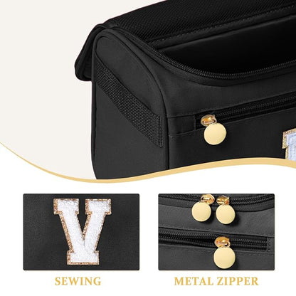 COSHAYSOO Summer Birthday Gifts for Women Her Beach Vacation Gift Ideas Personalized Travel Size Toiletries Organizer, Large Hanging Toiletry Bag Skincare Case Waterproof Traveling Black Letter V
